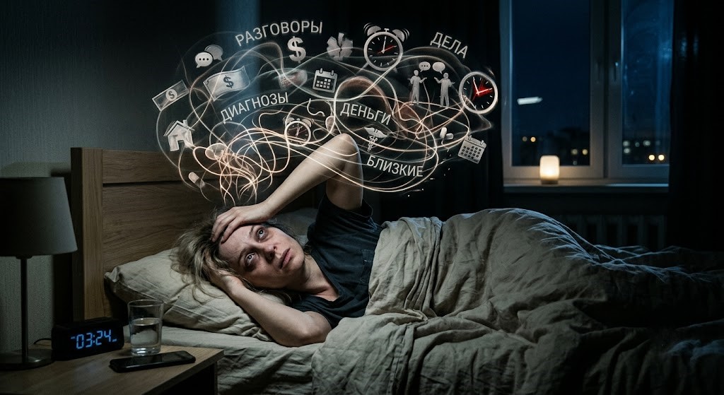 Woman unable to sleep because of anxious thoughts